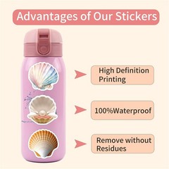 60PCS Sea Shell Stickers Aesthetic PET Transparent Conch Sticker Clamshell Pe…
