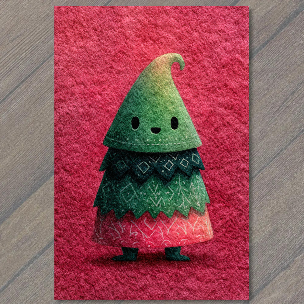 STICKER Cute Christmas Tree Character Green Red Festive Holiday Cheer Artwork