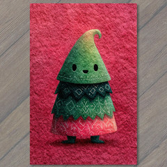 STICKER Cute Christmas Tree Character Green Red Festive Holiday Cheer Artwork