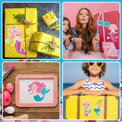 48PCS Mermaid Stickers for Kids, Make-A-Face Stickers for Crafts & Activities