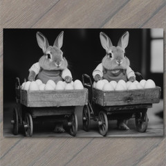STICKER Easter Bunnies Basket Eggs Old-Fashioned Farmhouse Rustic Rabbit
