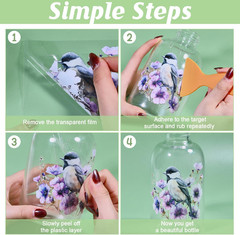 18 Sheets Flowers and Bird Transfer Stickers 3.9×3.6inch Hummingbird Branch Deca