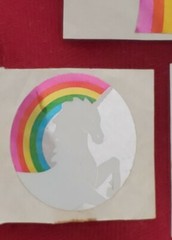 RARE Vintage Mylar Foil Rainbow, Unicorn, Paint Brush,Strawberry Stickers