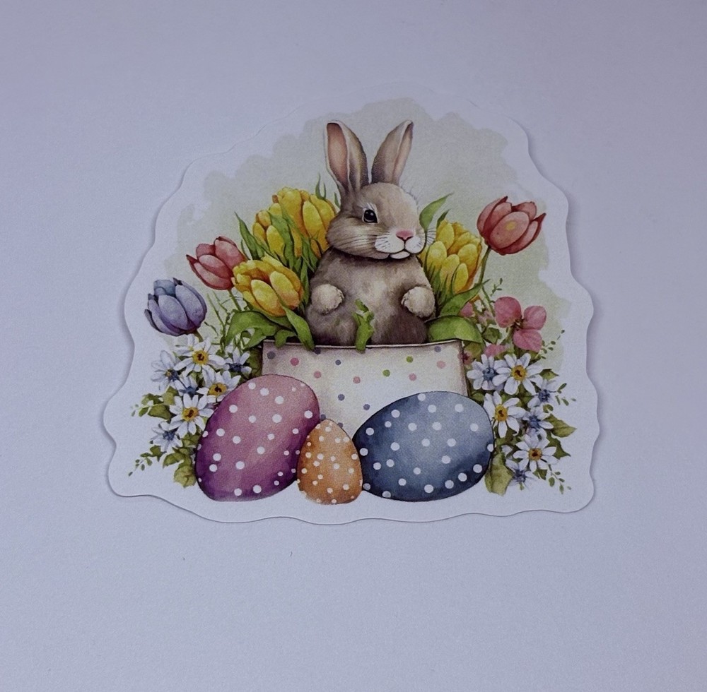 Cute Easter Bunny Animal Sticker Vinyl Decal Journal Wall Eggs Tulips Art Tc6
