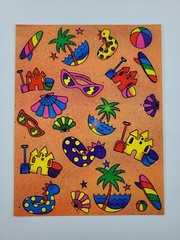 Vintage Lisa Frank Sticker Sheet Surfboard Sandcastles Sunglasses S126 1990 4×6″