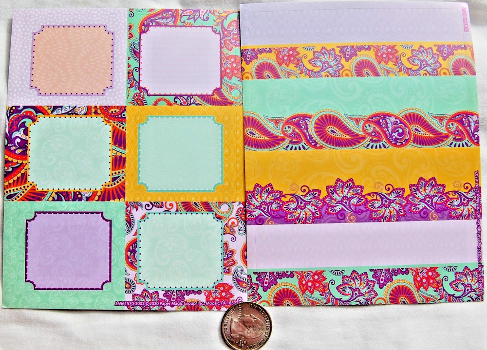 Paper Magic stickers LABELS journaling box green purple paisley flowery swirls