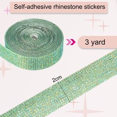 Self Adhesive Rhinestone Strips 3 Yards 0.8 Inch for Craft,Dark Green AB