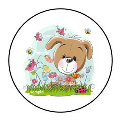 30 ADORABLE PUPPY AND FLOWERS STICKERS ENVELOPE SEALS LABELS 1.5″ ROUND BEES