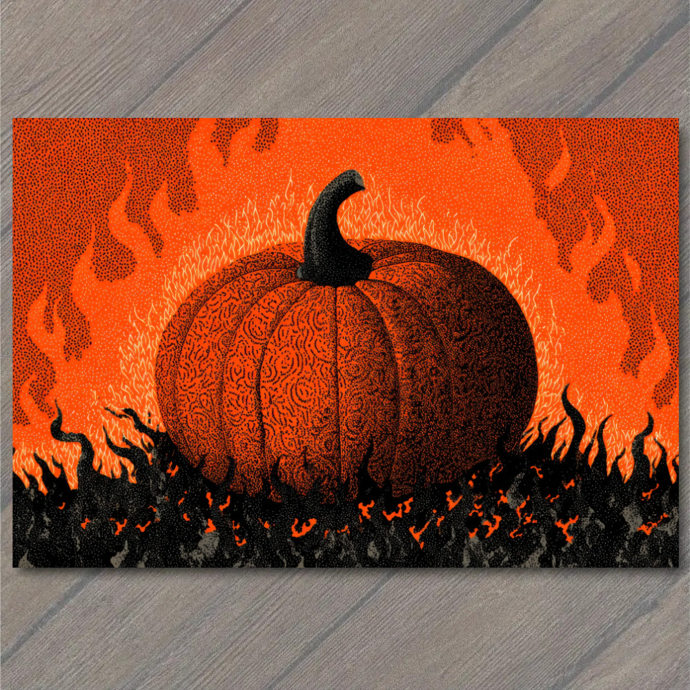 STICKER Haunted Pumpkin Orange Black Spooky Halloween Gothic Fire