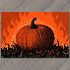 STICKER Haunted Pumpkin Orange Black Spooky Halloween Gothic Fire
