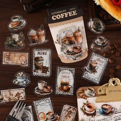 40Pcs Coffee Bread Lace PET Stickers Junk Journal Card Decals Scrapbook Crafts