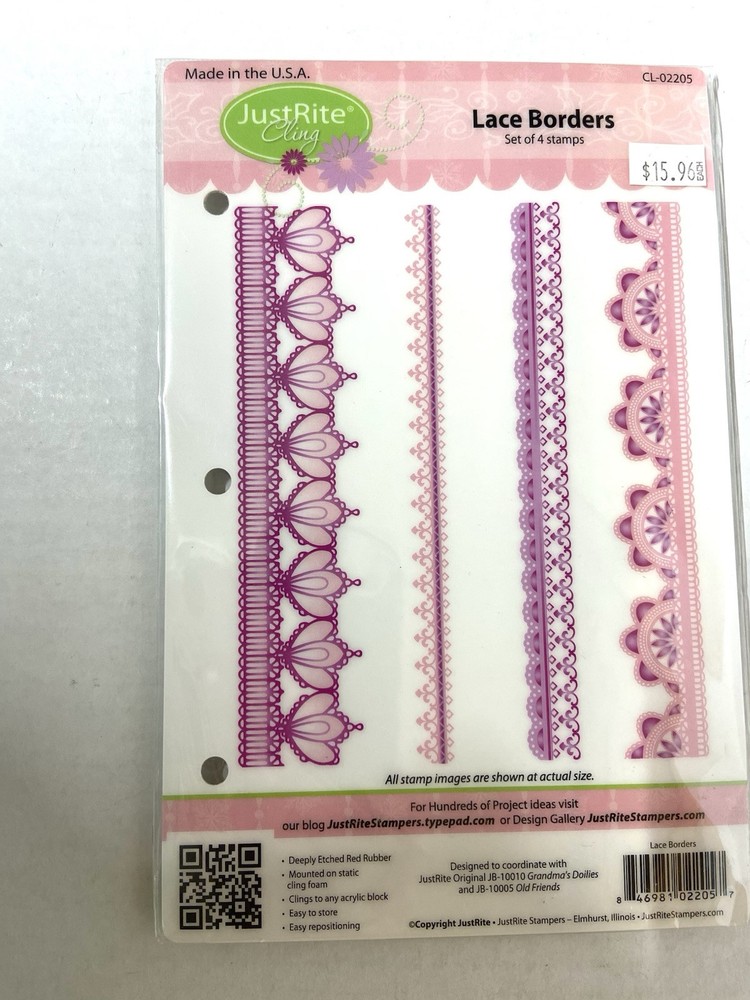 JustRite Rubber Cling Stamp Set LACE BORDERS – new
