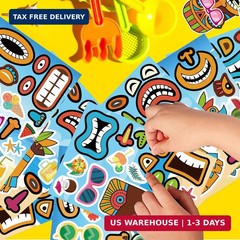 24 Sheets Summer Stickers, Make a Tiki Face Sticker, Tropical Hawaiian Stickers