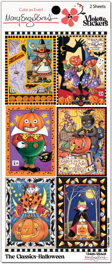 Mary Engelbreit Stickers 2 Sheets Whimsical Classic Halloween Pumpkins Witches