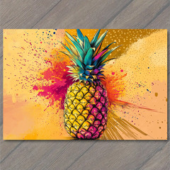 STICKER Pineapple Neon Pop Fruit Color Explosion Yellow Pink Teal Orange Spray