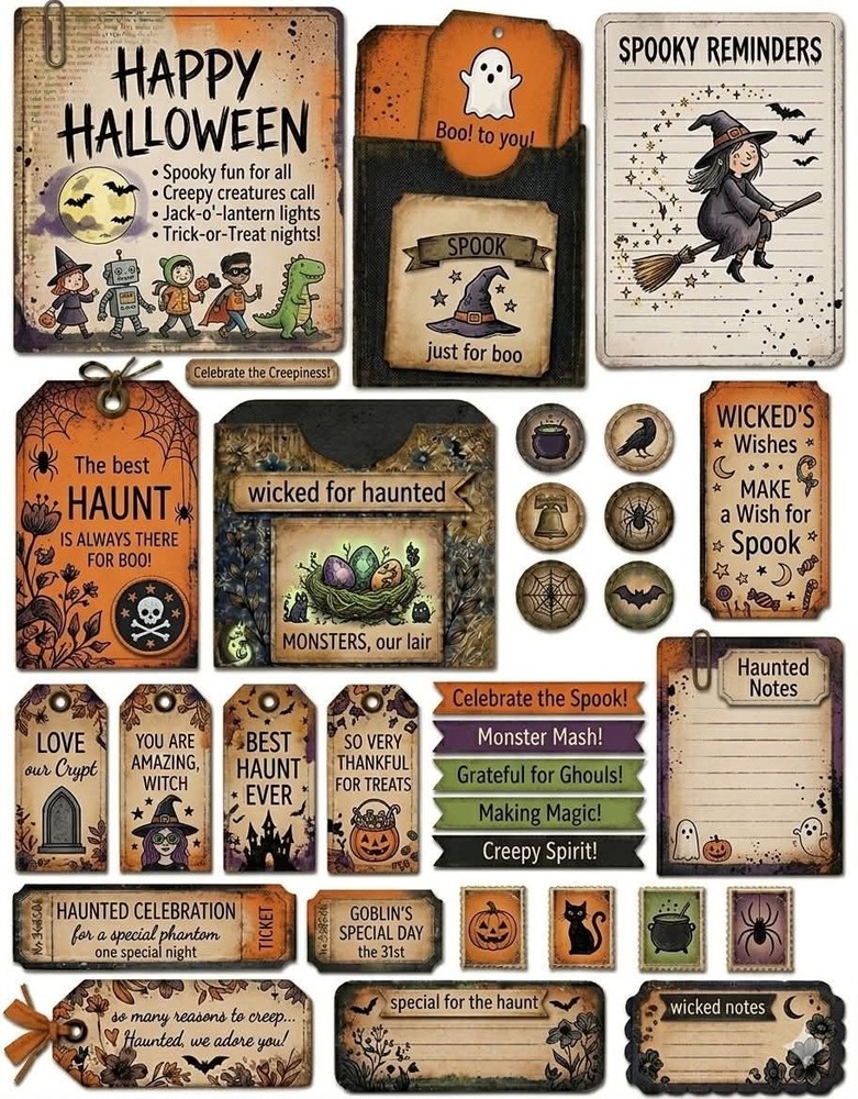 Happy Halloween Embellishments Junk Journal Scrapbook USA