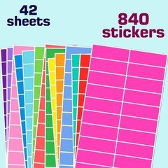 3″ x 1″ Colored Label Stickers, 840 Pcs in 14 Colors Rectangle Labels