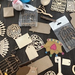 Mixed Media Craft Lot 138 Pieces Wood Cutouts Chipboard Letter Tags Junk Journal