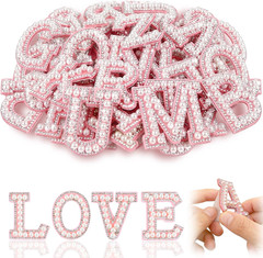 Cute 26 English Letters Patch Stickers, A-Z Alphabet Applique with Pearls and Sm