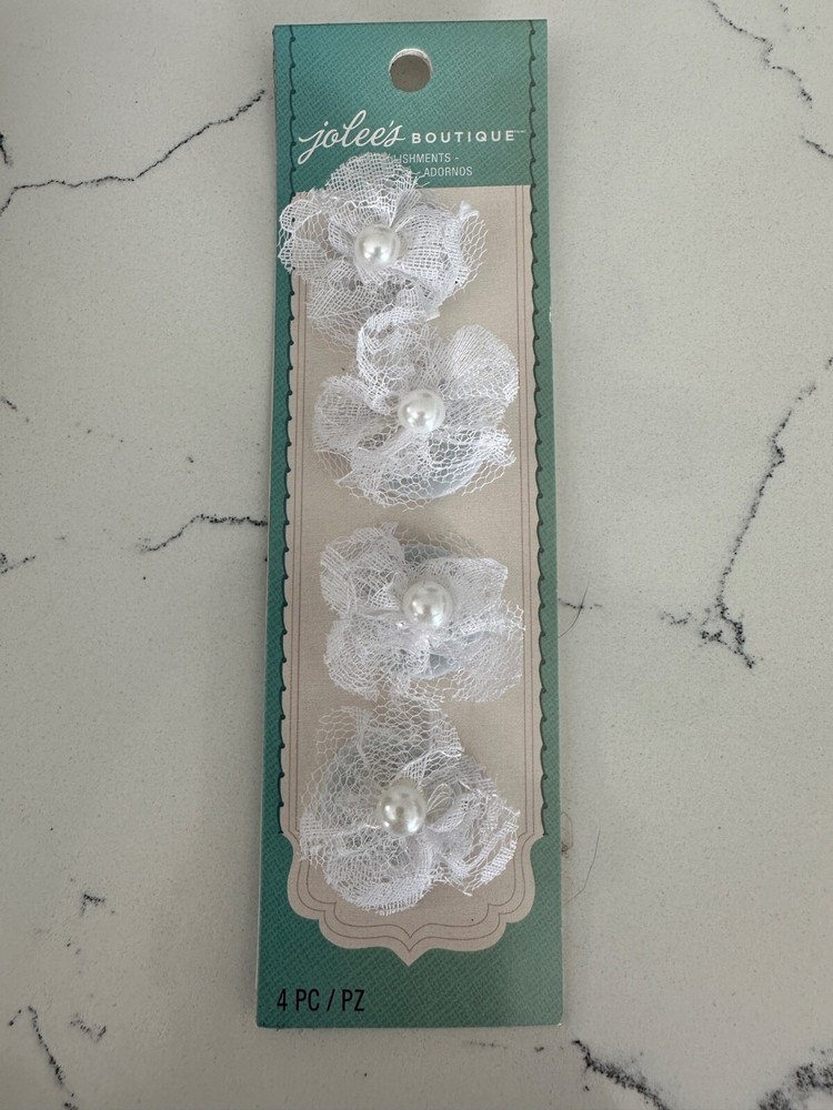 Jolee’s Boutique Embellishments Pk of 4 Lace Mini Flowers Scrapbooking Crafts