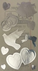 SILVER WEDDING Stickers(10pc) Frances Meyer•Metallic•Rings•Bell •Hearts•Dove•Bow
