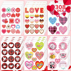 308 Pcs Valentines Stickers for Kids, 30 Sheets Valentines Day Stickers Crafts R