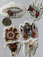 VICTORIAN ASSORTMENT Stickers(6pc)Steampunk•Skull •Roses•Clock•Flowers•Gears•