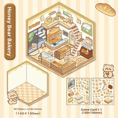 4 Theme Sets DIY 3D House Stickers Fun Miniature Room Scene Stickers