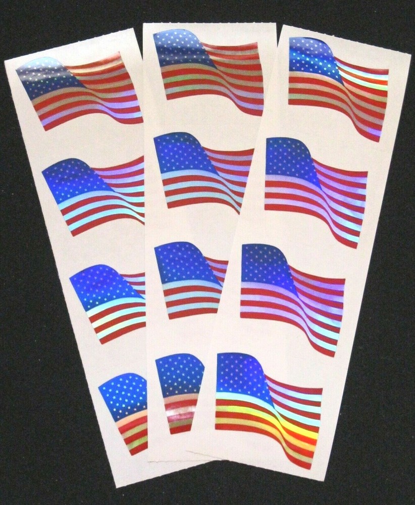Three Sheets 2×6″ Metallic American Flag Stickers (appx. 1 1/2 x 1 1/4 inch)