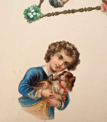 Lovely 1800’s Scrapbook page with Delicate Die Cuts of Children & A Puppy *