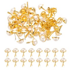 100 Pcs Brads Paper Fasteners Mini Metal Pearl Fastener, Gold Tone, 0.7″x0.5″