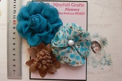 TEAL BLUE & BROWN Fabric Organza Mix – 3 Floral Flower Pk 60-80mm NJC V4 D