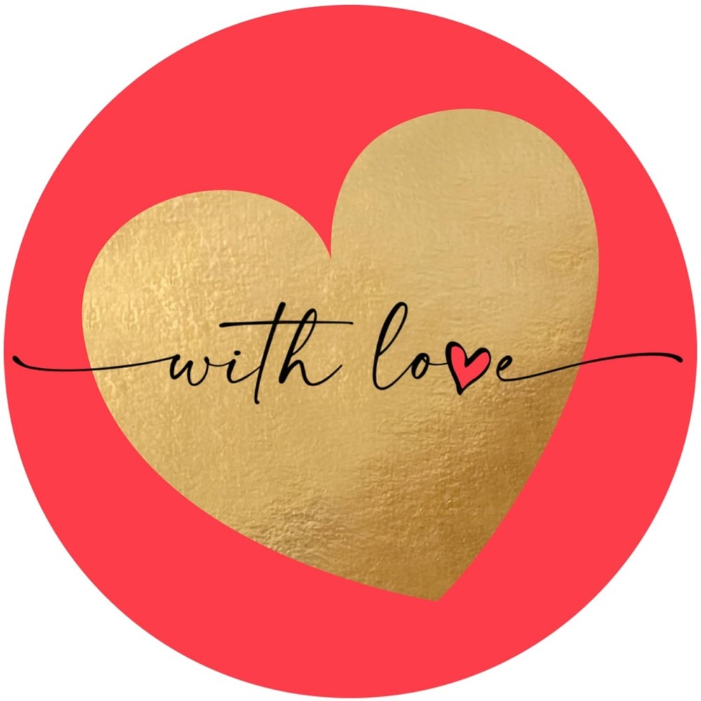 Red & Gold Love Stickers, 1.5″ Diameter, 2500 Pack