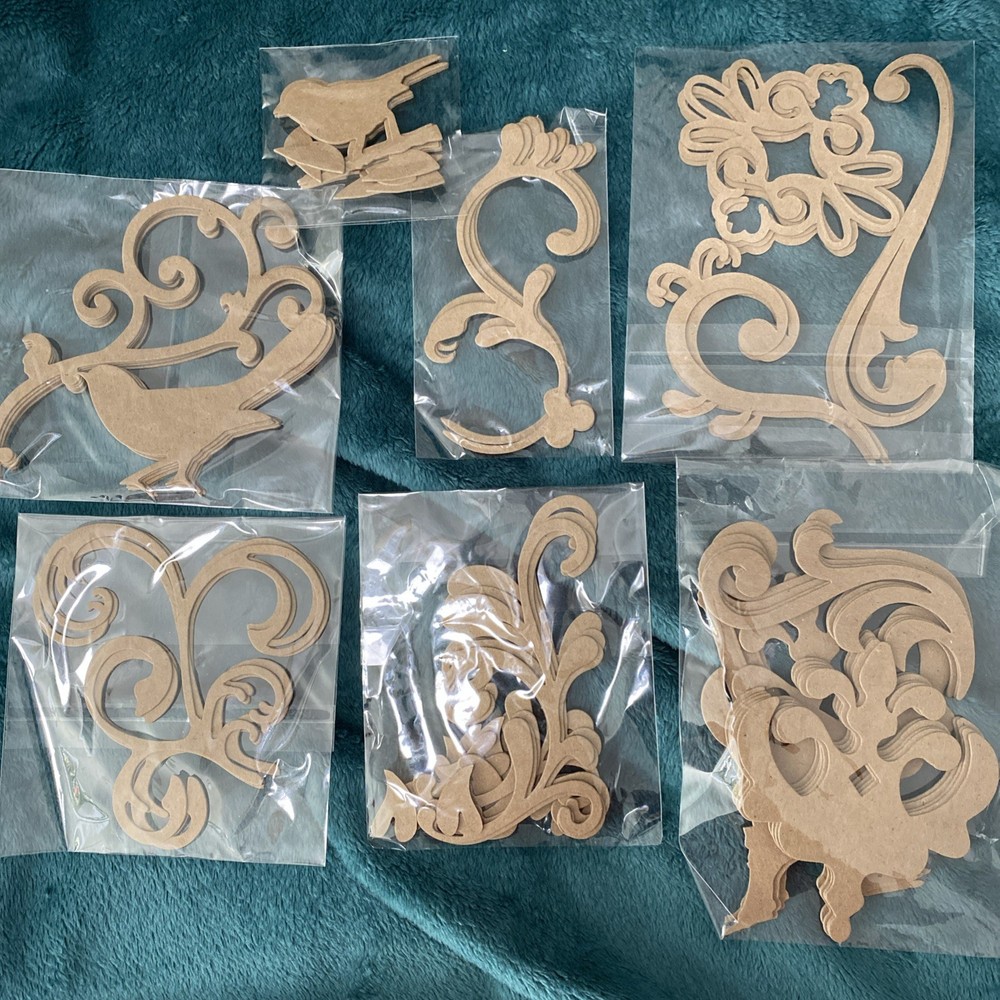Lot of (7) Cardboard Accents/Embellishments, Scrolls, Birds, New