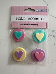 Colorbok Foam Accents 4 Embellishments ~ Circle’s w/Hearts Scrapbooking Crafts