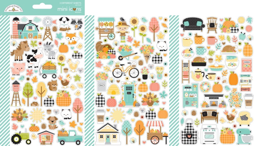 Doodlebug Mini Icon Stickers Farmhouse Fall Barn Pumpkins Animals Trees Leaves