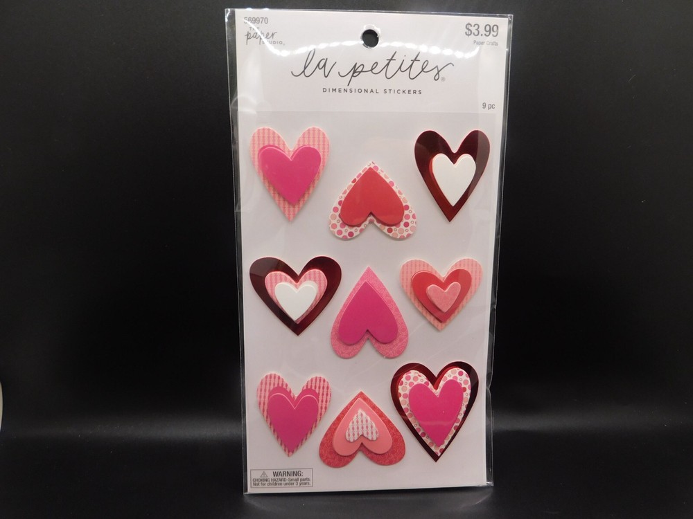 The paper studio la petites Pink & Red Heart 3D stickers 9pc