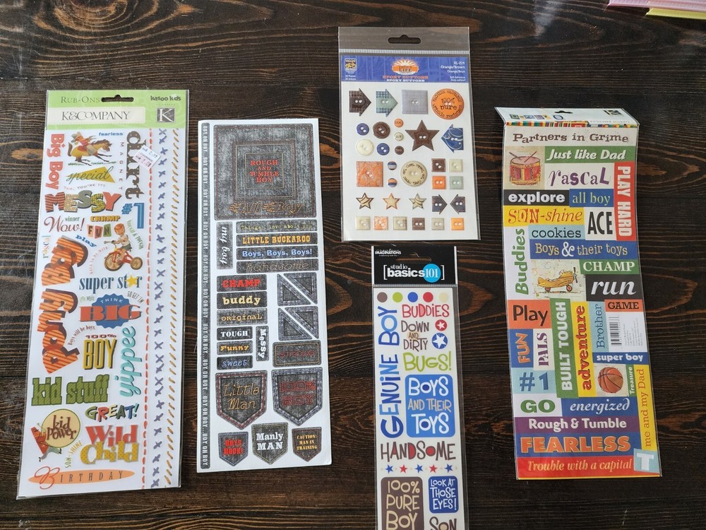 Lot of Scrapbook Stickers for Boys Epoxy K&Co Deja Views Dad Boy Vintage NEW #8