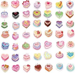 50pcs Birthday Cake Stickers Cartoon Heart Shaped Cake Stickers Kawaii Love Aest