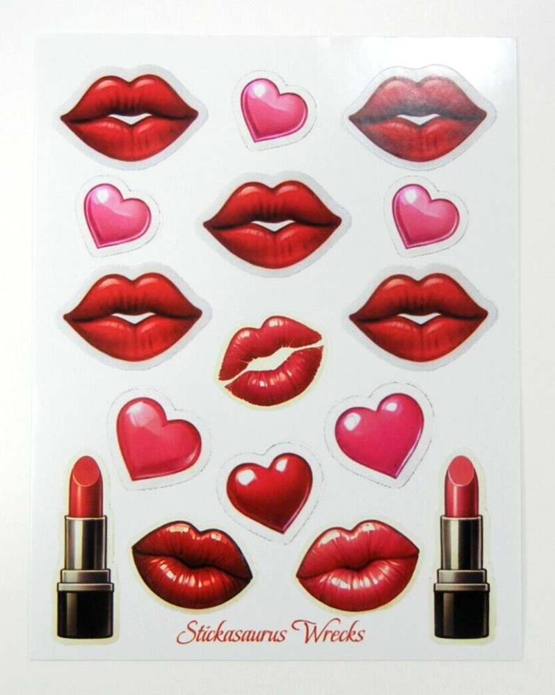 Lips Hearts & Lipsticks Sticker Sheet