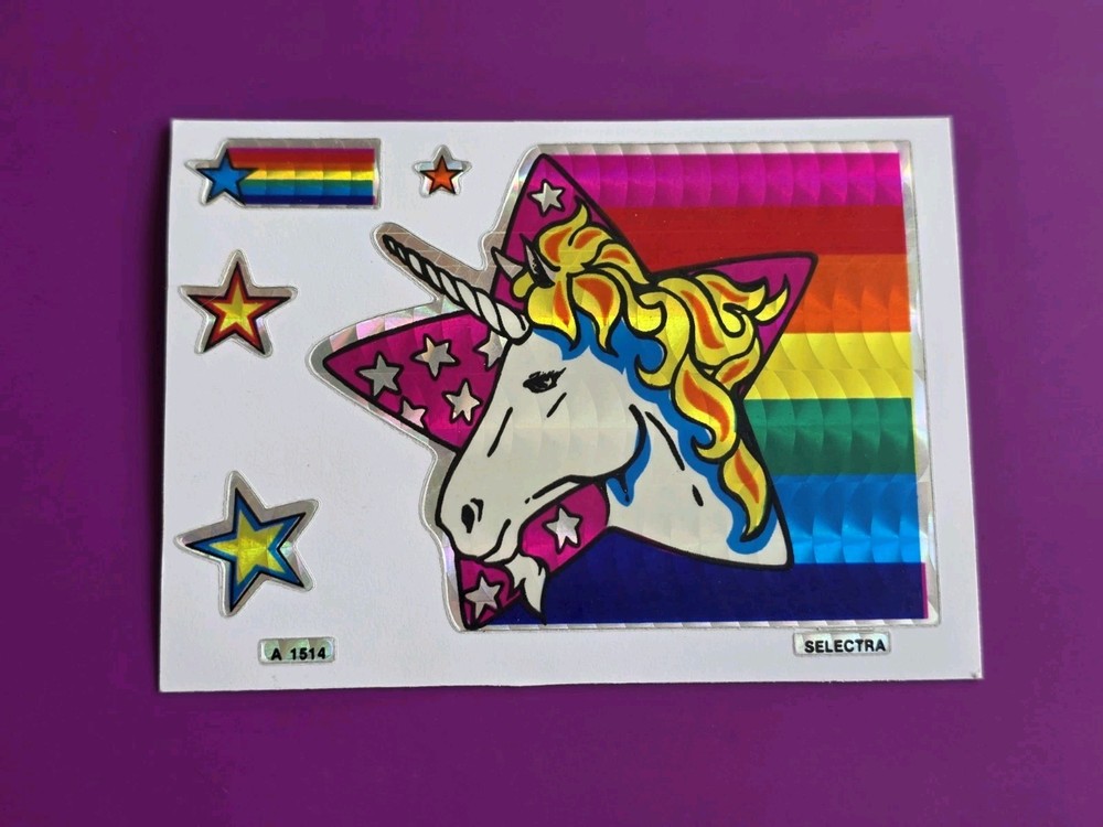 VTG 80s Selectra Rainbow Unicorn Sticker Stars Prism A 1514 HTF Rare