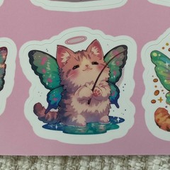 18 Angel Cat Stickers 1.6” Pastel Fairy Kitten Waterproof Decals