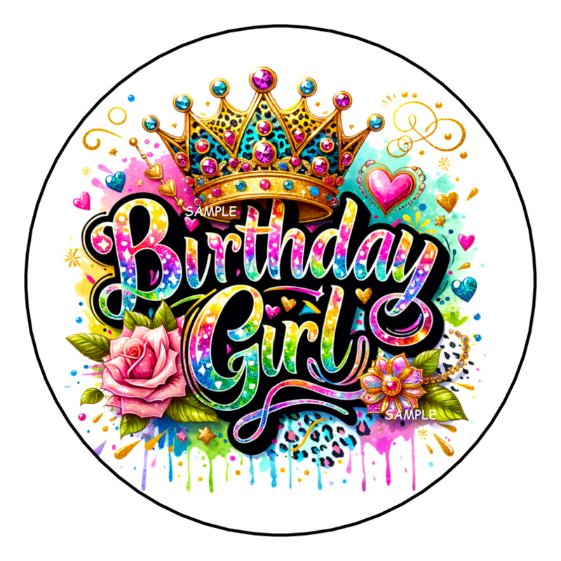 30 PRINCESS BIRTHDAY GIRL ENVELOPE SEALS LABELS STICKERS 1.5″ ROUND CROWN FAVORS
