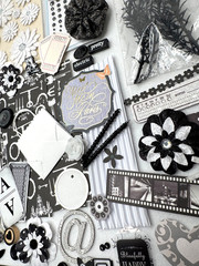 Black and White scrapbook planner journal junk paper art craft over 80 pcs lot