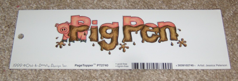 Cock-A-Doodle Design Page Topper DieCut Title ~ Pig Pen w/Mud Splats