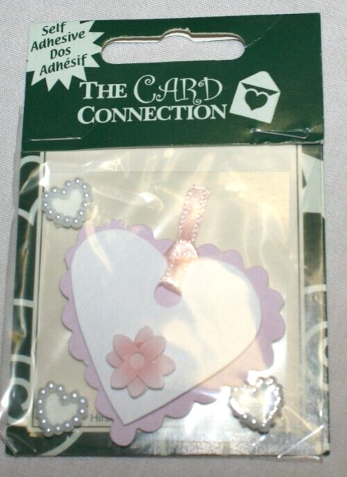 4 Self Adhesive Hearts The Card Connection Pearls Flower Pink White Scrapbooking