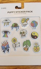 New Typo Puffy Sticker Pack Skull Peace Earth Eye Butterfly Ying Yang Rainbow
