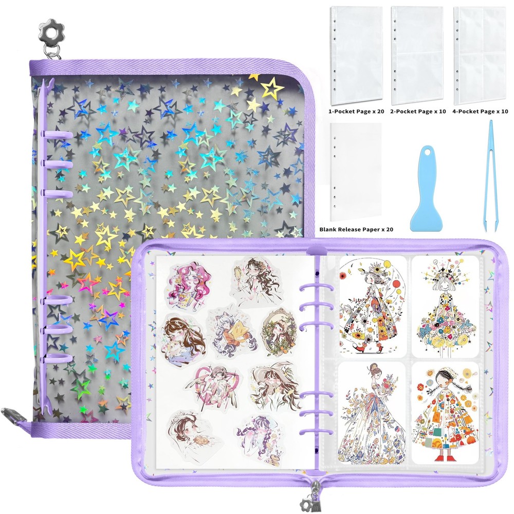 Mlife Sticker Storage Organizer, Organizer Binder Star Purple