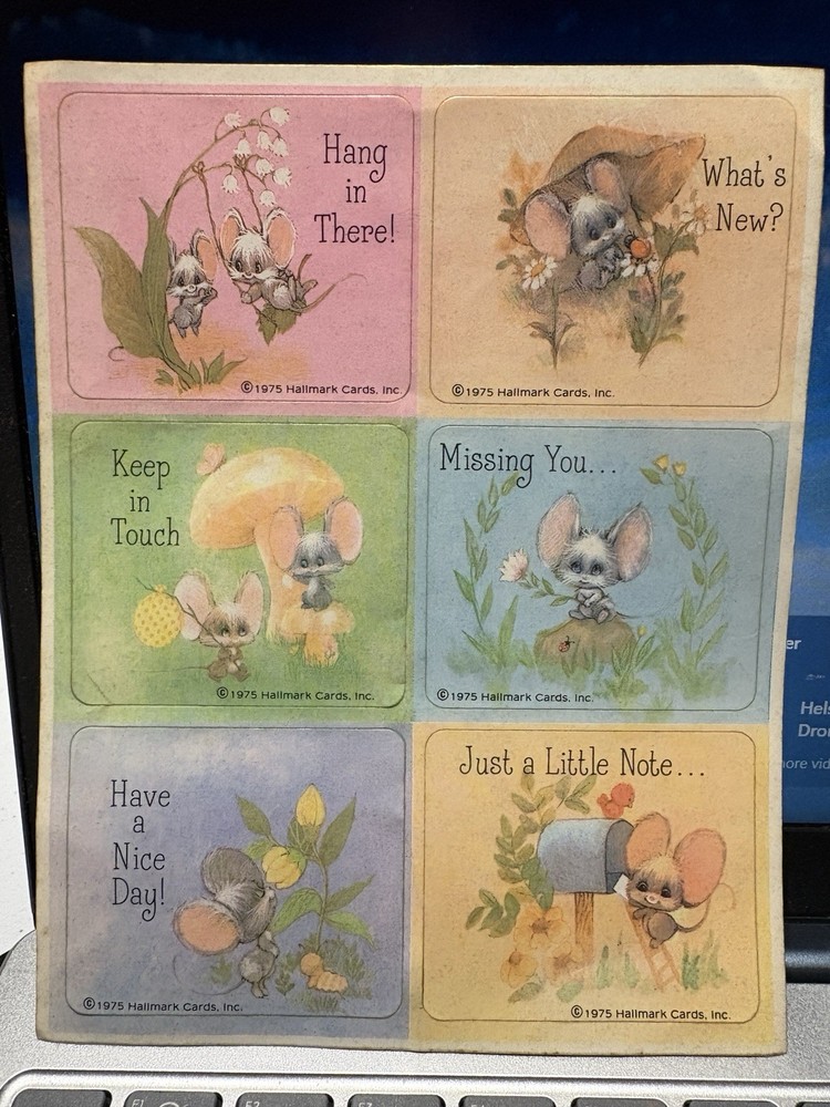 Vintage 1975 Hallmark Mouse Sticker Mice Pen Pal Messages 1 Sheet