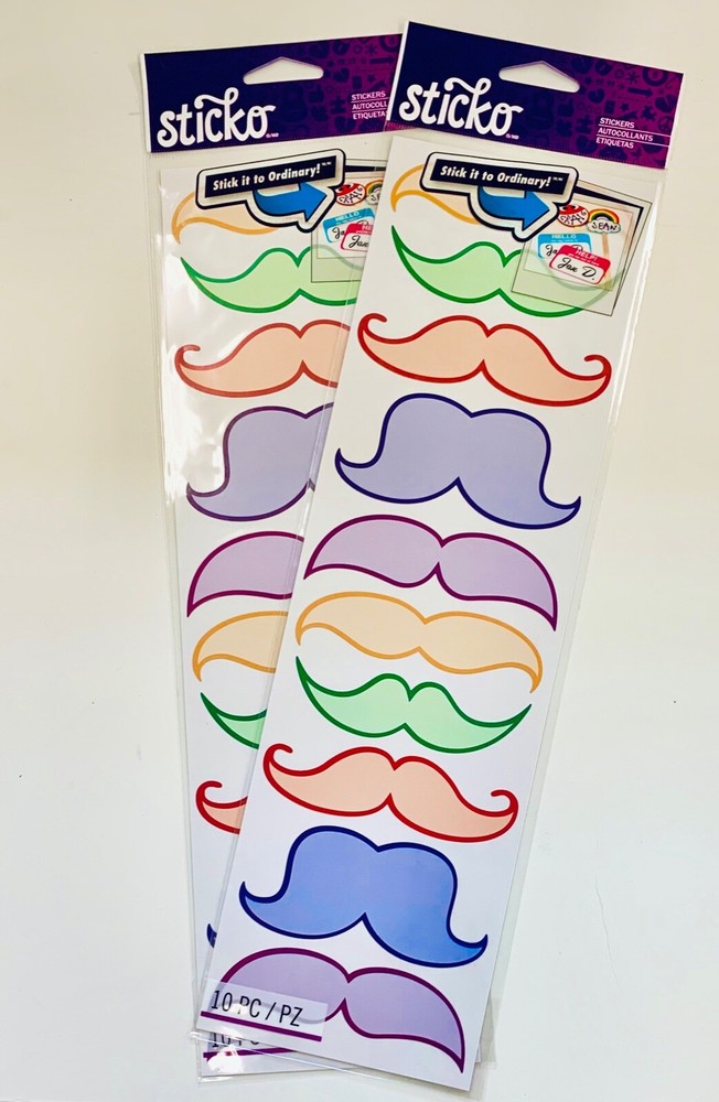 2 Sheets Sticko Mustache Stickers Labels Name Tags Teacher Supply DIY Crafts